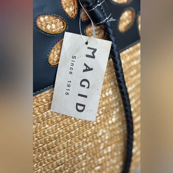 Magid Black & Natural Straw Tote with Floral Cutouts - Picture 5 of 5